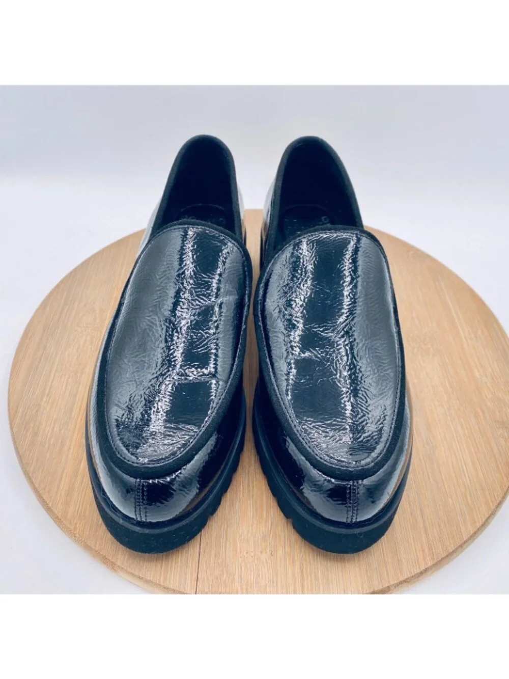 Donald Pliner Shoes Womens 9 Black Patent Leather Platform Loafers Minimalist